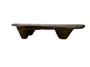 Antique low wood table, originally for bread cutting from Türkiye. Carved from a single piece of wood. Length 74 cm including handle, width 44 cm, height 14 cm.