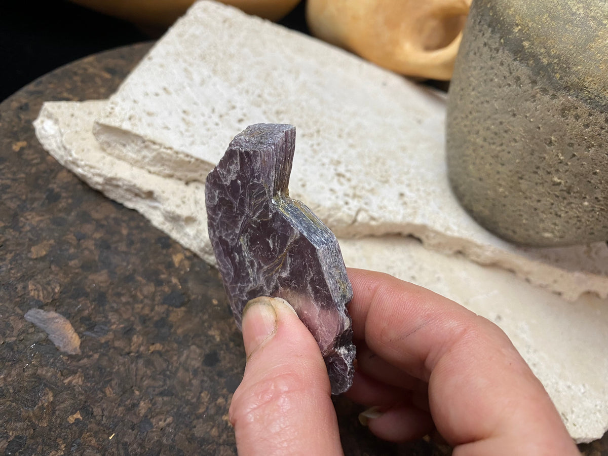 Natural lepidolite crystal.  Measurements: 7 cm x 4.5 x 0.5 cm