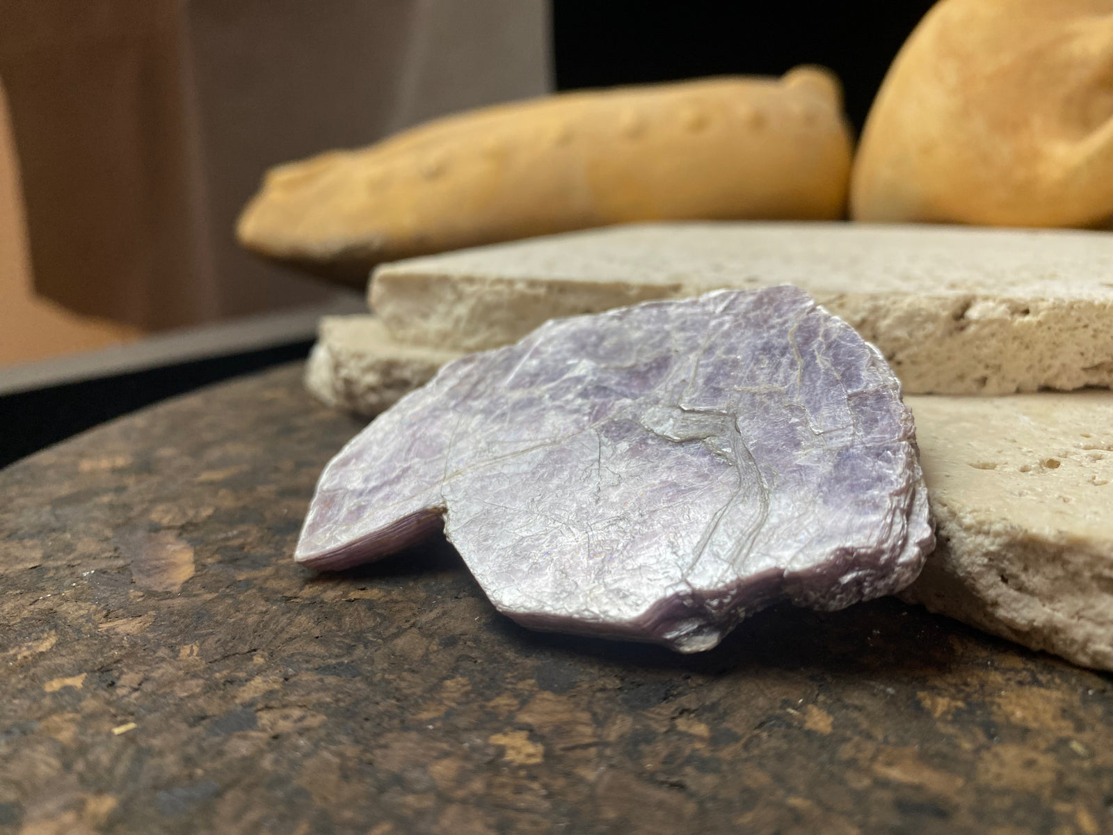 Natural lepidolite crystal.  Measurements: 7 cm x 4.5 x 0.5 cm