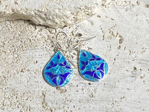 Sterling silver and enamel teardrop earrings. Height with hook 3.5 cm