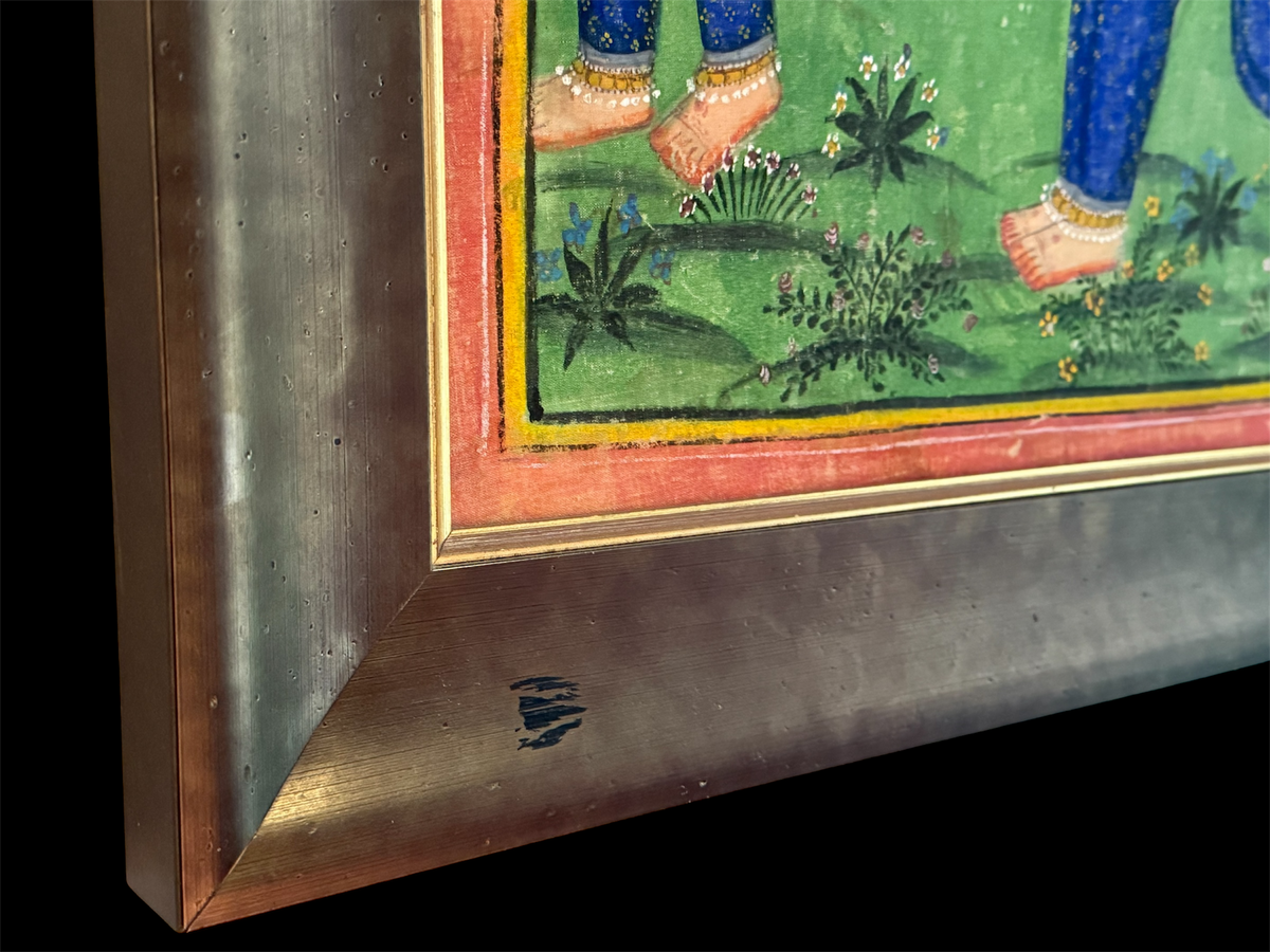 Antique Pichwai Painting of Krishna and the the Nari Kunjar and Gopis. Circa 1900.&nbsp; Hand painted on stiffened cotton cloth with stone ground natural pigments.