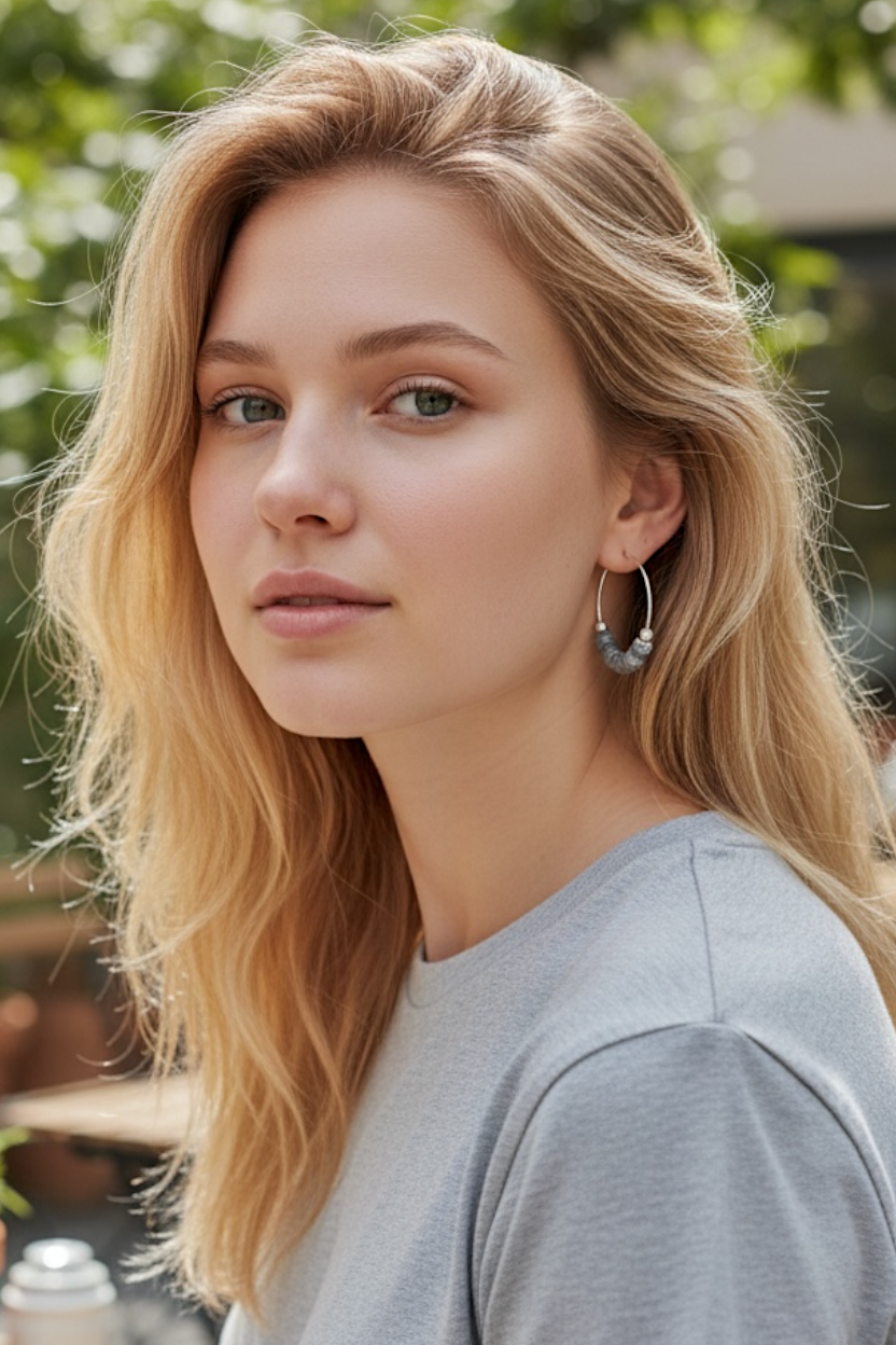 Large labradorite hoop earrings, crafted from flat labradorite stones facet cut on every side to show off their lustre. Sterling silver hoops. 5 cm diameter