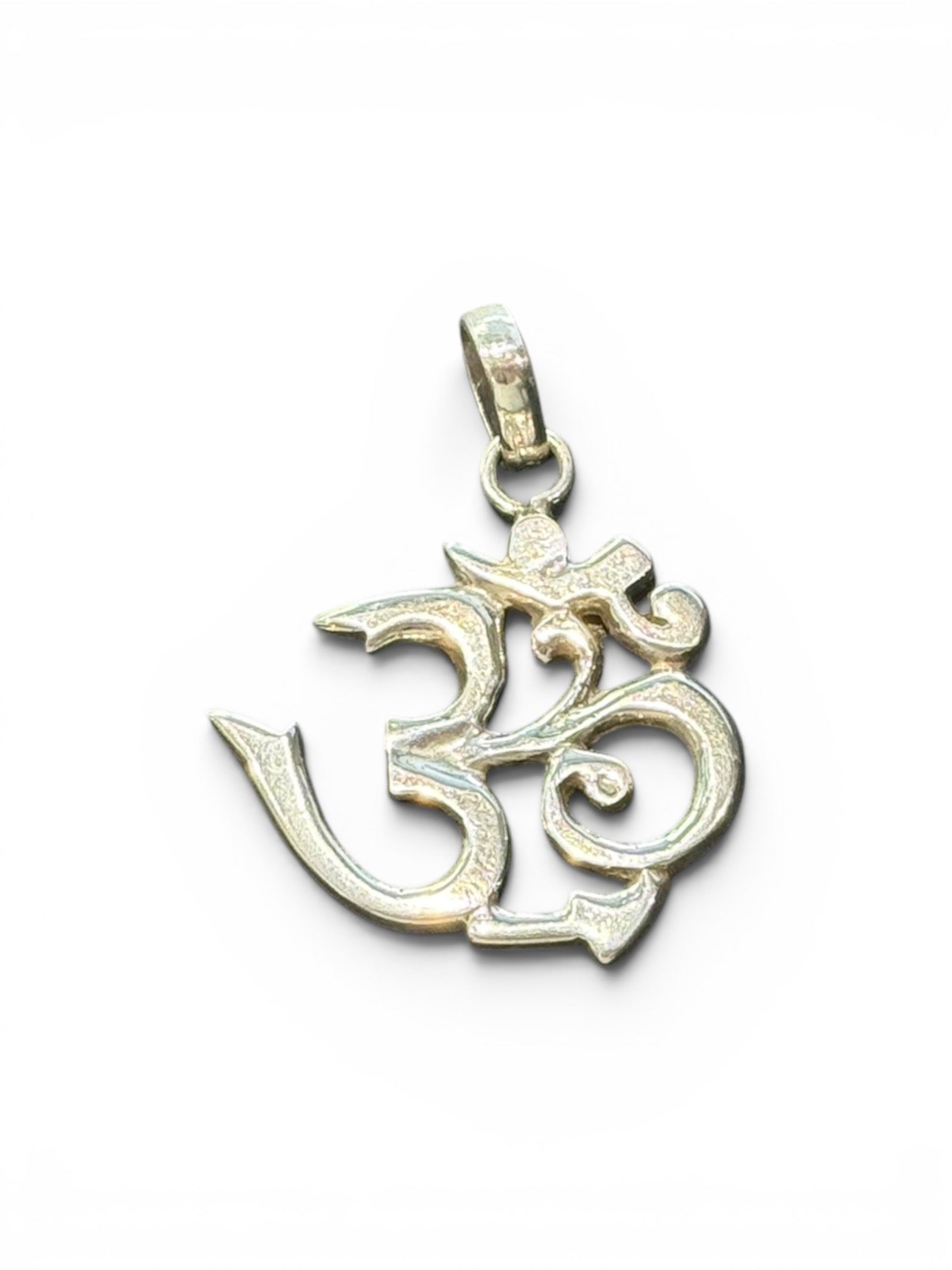A very large Om pendant, sterling silver. Big bail at top to take the thickest of cords or chains. Height including bail 4.5 cm, width 3.8 cm.