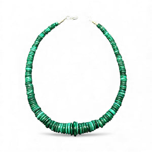Malachite heshi bead graduated necklace with sterling silver hook clasp, 47 cm (18.5") length