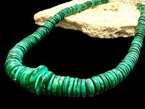 Malachite heshi bead graduated necklace with sterling silver hook clasp, 47 cm (18.5") length