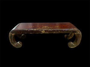 Miniature Chinese lute table. Qing Dynasty, late 19th century, Shanxi Provence, Yang Mu & red lacquer. Length 42 cm, width 12.7 cm, height 12.5