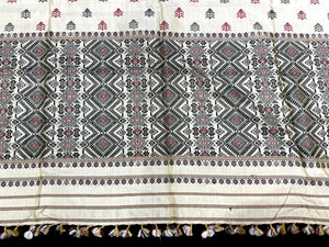 Hand loomed muga-mulberry silk saree shawl and smaller matching textile piece. 