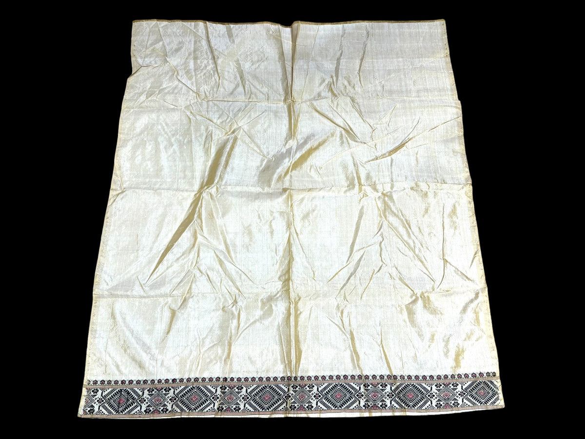 Hand loomed muga-mulberry silk saree shawl and smaller matching textile piece. 