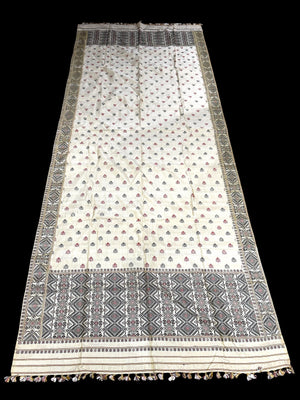 Hand loomed muga-mulberry silk saree shawl and smaller matching textile piece. 