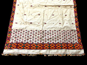 Vintage rare and exceptional hand loomed vintage muga silk shawl, or mekhela. Sualkuchi Village, Assam, northeast India, in 2002. Width 98 cm x length 188 cm
