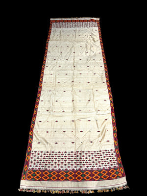 Vintage rare and exceptional hand loomed vintage muga silk shawl, or mekhela. Sualkuchi Village, Assam, northeast India, in 2002. Width 98 cm x length 188 cm
