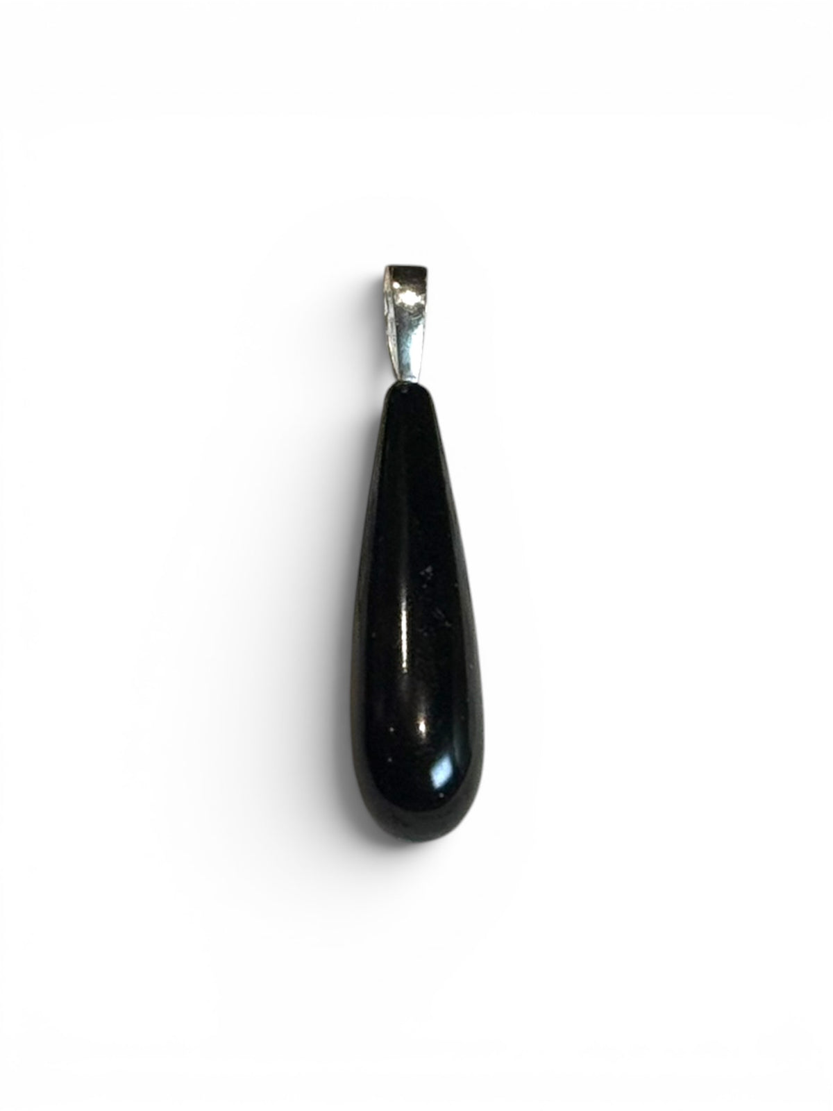 Simple, elegant pure black polished Mexican onyx teardrop pendant finished with a sterling silver bail. Length including bail 4 cm
