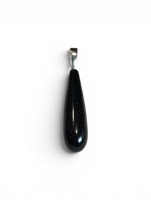 Simple, elegant pure black polished Mexican onyx teardrop pendant finished with a sterling silver bail. Length including bail 4 cm
