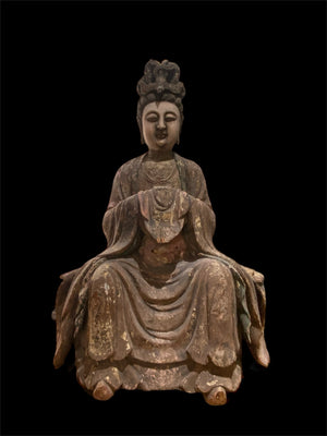 Very large statue of Xiwangmu (Queen Mother of the West).&nbsp;Hand carved camphor wood, gesso and polychrome pigment. Late 19th Century, Sichuan Province, China.  Height 1330 cm