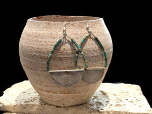 Heshi-cut Hubei turquoise and vintage silver. Sterling silver hooks. Our statement earrings are tribally inspired and very different. Length 8.5 cm, width 5 cm