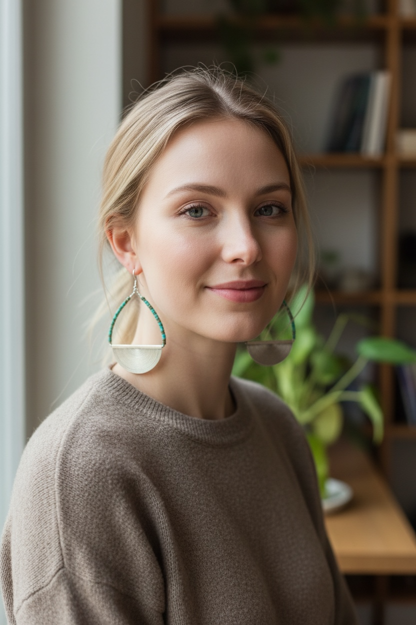 Heshi-cut Hubei turquoise and vintage silver. Sterling silver hooks. Our statement earrings are tribally inspired and very different. Length 8.5 cm, width 5 cm