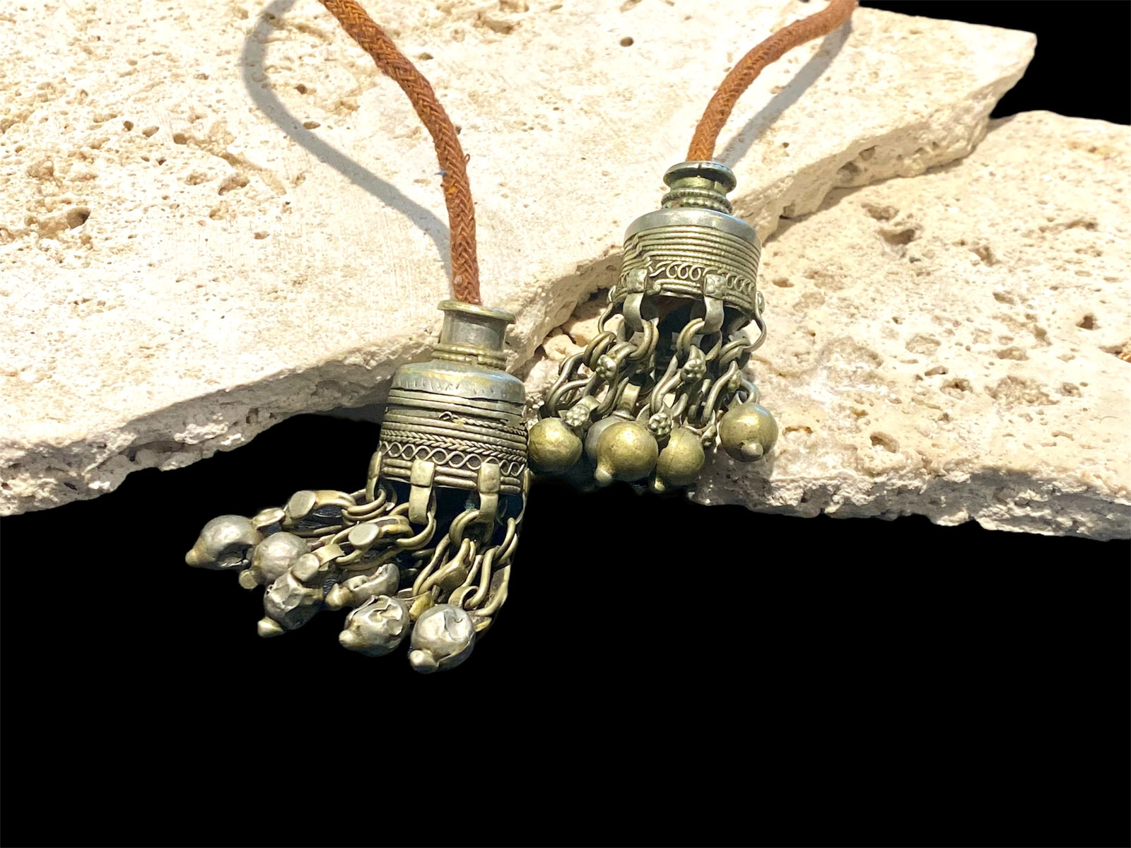 Metal tassel hair ornament. Rabari people, Gujarat. White metal. Mid 20th century. Length of each tassel 6.5 cm