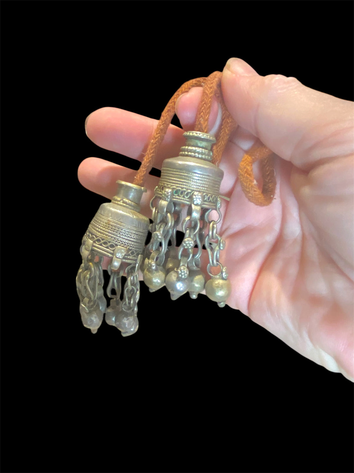 Metal tassel hair ornament. Rabari people, Gujarat. White metal. Mid 20th century. Length of each tassel 6.5 cm