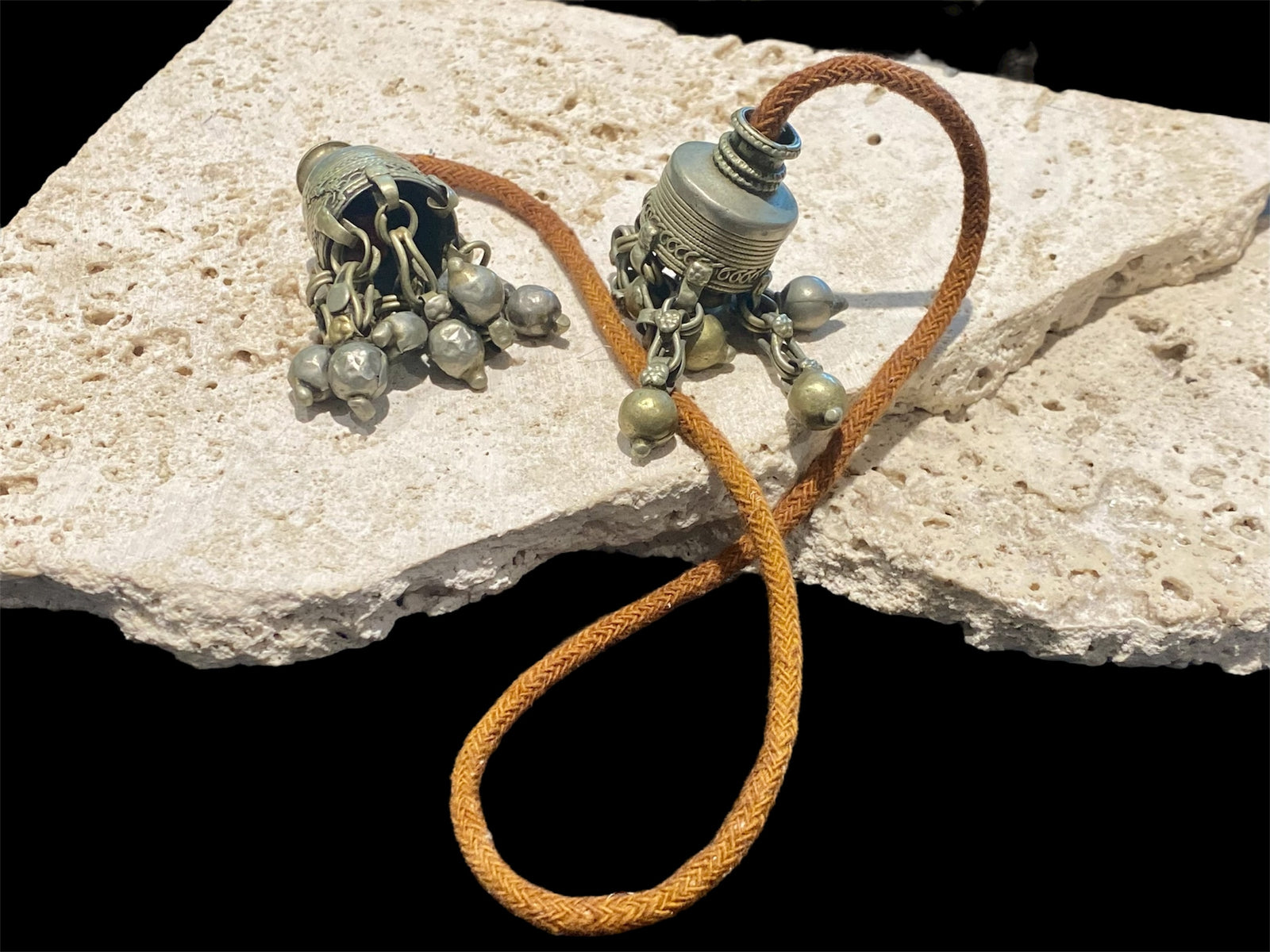 Metal tassel hair ornament. Rabari people, Gujarat. White metal. Mid 20th century. Length of each tassel 6.5 cm