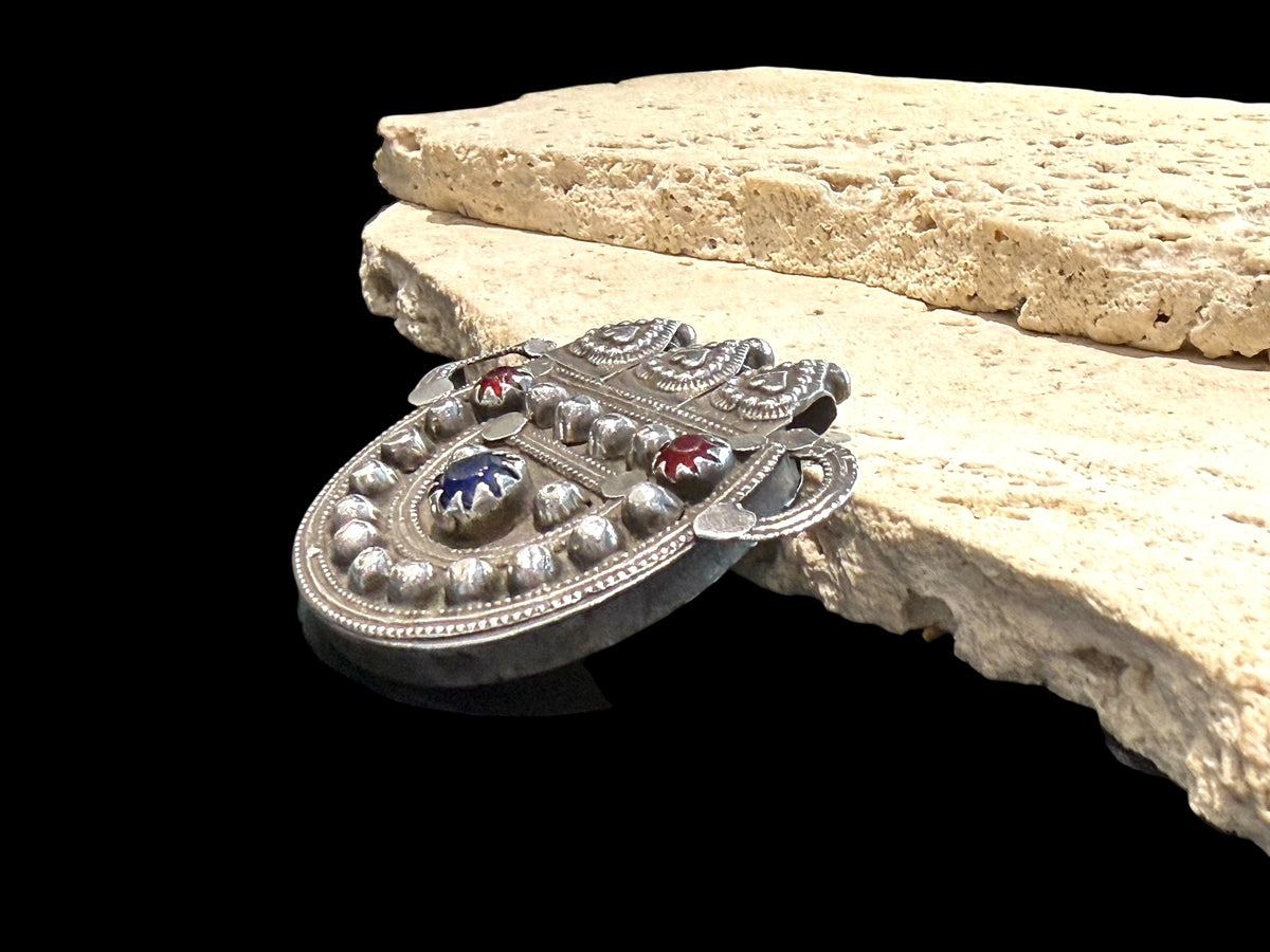Afghani Pakistani Amulet pendant, high grade silver, early 20th C or earlier Height 5.6 cm