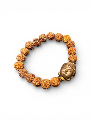 Carved Vietnamese sandalwood  Buddha and rudraksha seed bracelet