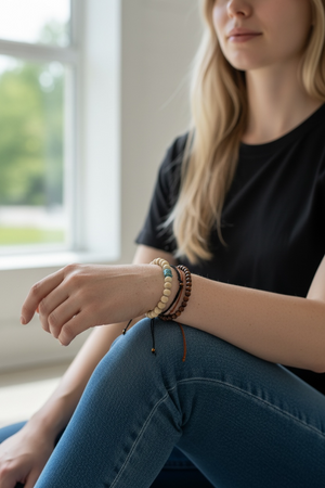 Women or men’s yoga bracelet. Made from real sandalwood and features a detailed brass Buddha head bead. On sturdy elastic cord.

Sandalwood beads 6 mm diameter, Buddha bead is 1 cm in length