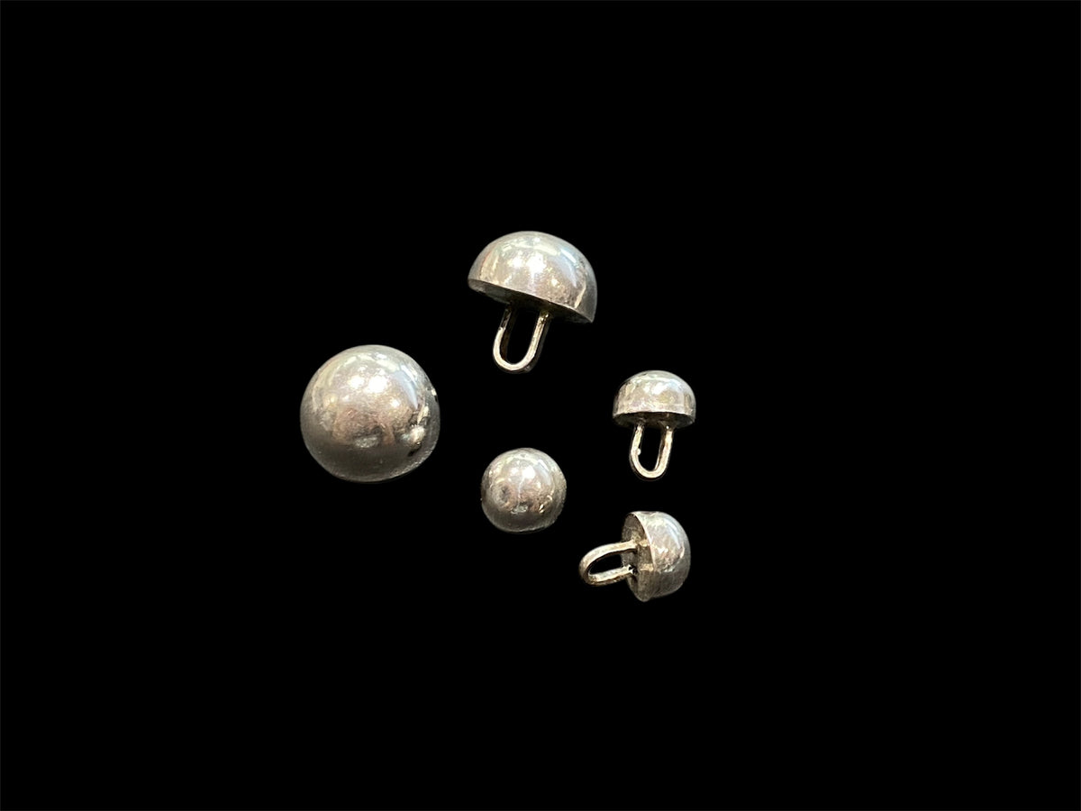 Sterling silver buttons. Large loops/bails. Sturdy construction, will not dent.  Diameter large 1.5 cm, small 0.8 cm
