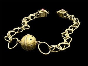 Vintage (1920 - 1940) Moroccan Berber cloak chain. Coin Silver. Set with glass "gems", engraved box finials, ball centrepiece. Length 55 cm
