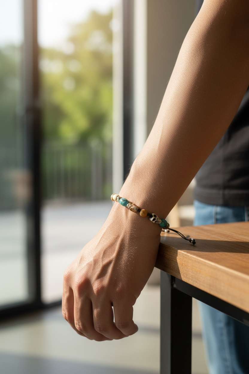 Yak bone skull beads, antique Tibetan turquoise, vintage Kachin bone and Karen hill tribe silver. Strung on sturdy waxed cord and adjustable. 20 cm or larger