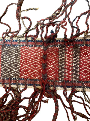 Intricately woven tent band. Afghanistan, early 20th century. Excellent condition, with elaborate fringing on both sides and richly interwoven end tassels. Length 5 metres