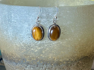 Large Tiger's Eye Silver Earrings