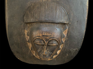 Landai mask. Toma people, Guinea, west Africa. Mid to late 20th Century. Used by the men's Poro society to initiate boys into manhood. Condition: very good. This mask dates to the mid to late 20th century. Measurements: height 83 cm, width 30 cm, depth 12 cm.