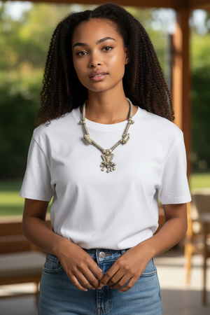 Unique necklace of antique silver components - Afghan tube beads, Turkoman pendant, double amulets from Pakistan and small Indian bell pendants. Length 56 cm