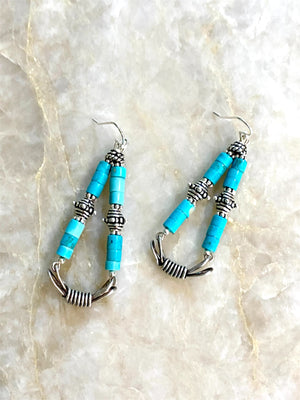 Statement chandelier earrings, silver and turquoise in the Roman/Byzantium style. Length 5 cm including hooks