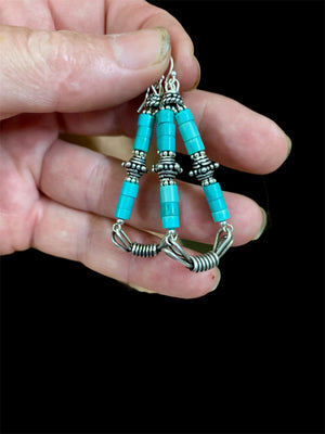 Statement chandelier earrings, silver and turquoise in the Roman/Byzantium style. Length 5 cm including hooks