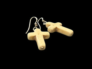 Bold Southwest crucifix earrings are hand crafted from natural creamy white howlite stone, finished with a handmade sterling silver rosette shepard hook. Height including hook 5 cm