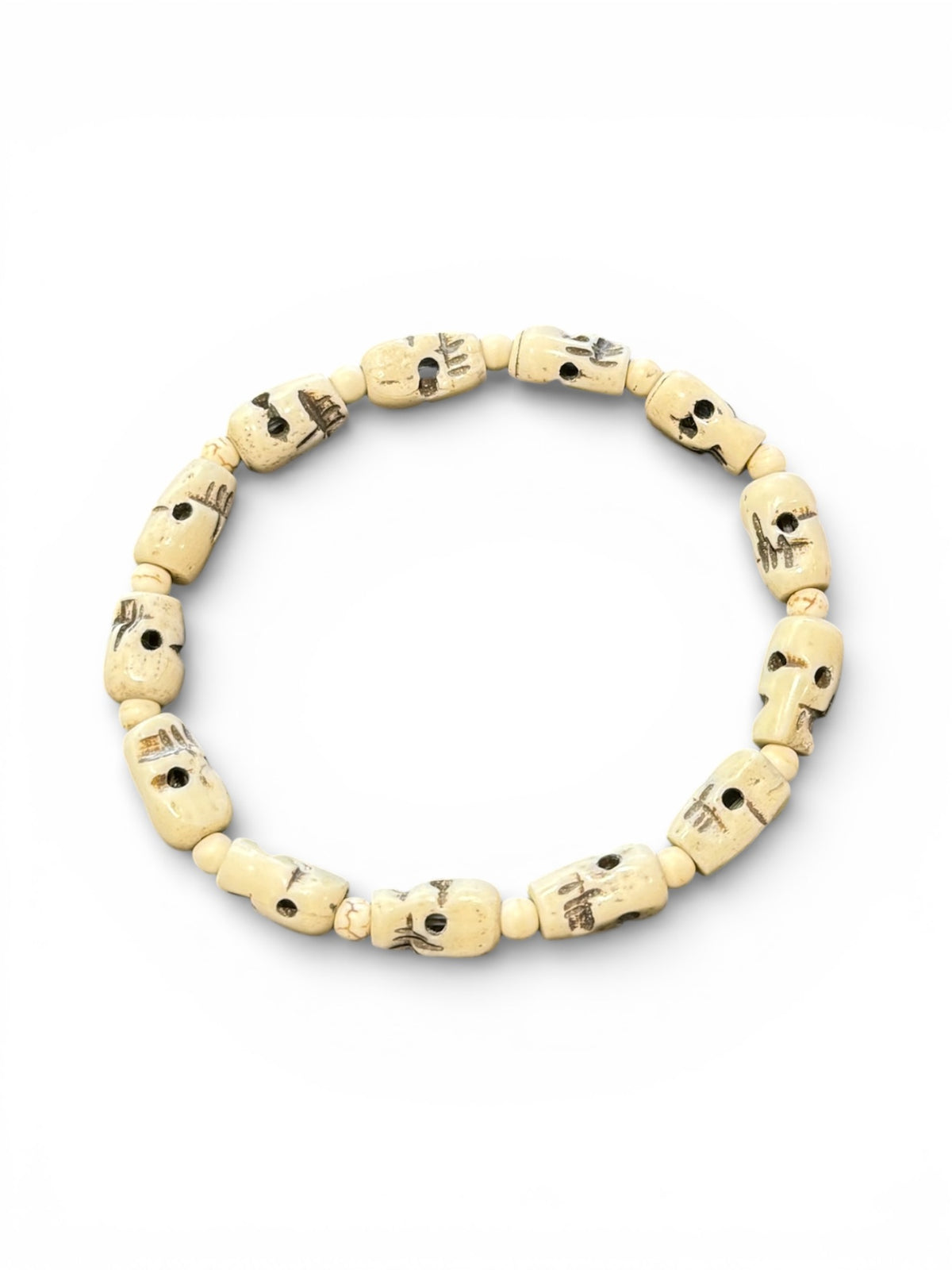 Hand carved skull bead bracelet