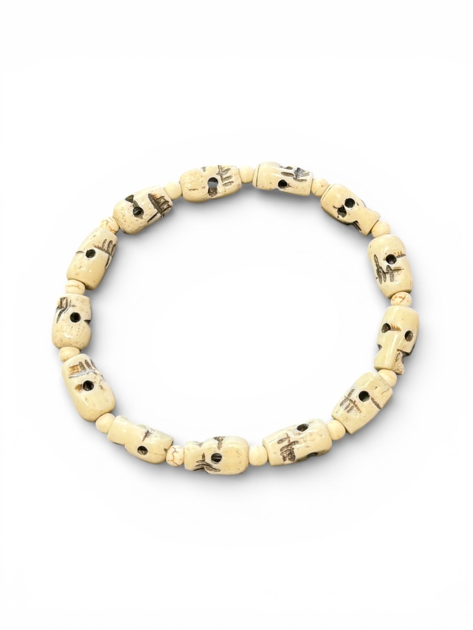 Hand carved skull bead bracelet
