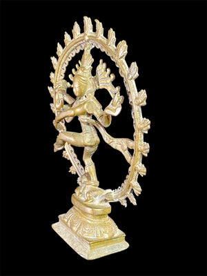 Antique midsized bronze Shiva Nataraj statue from southern India.  Cast from solid bronze, this is an older statue dating to at least the late 19th century. Height 24 cm