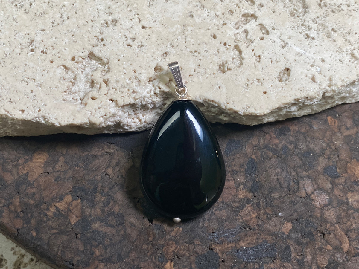 Black Agate Teardrop Pendant