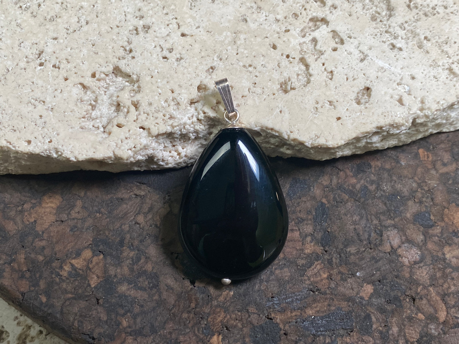 Black Agate Teardrop Pendant