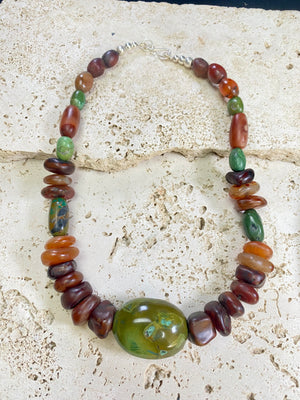 Antique carnelian and Tibetan turquoise necklace
