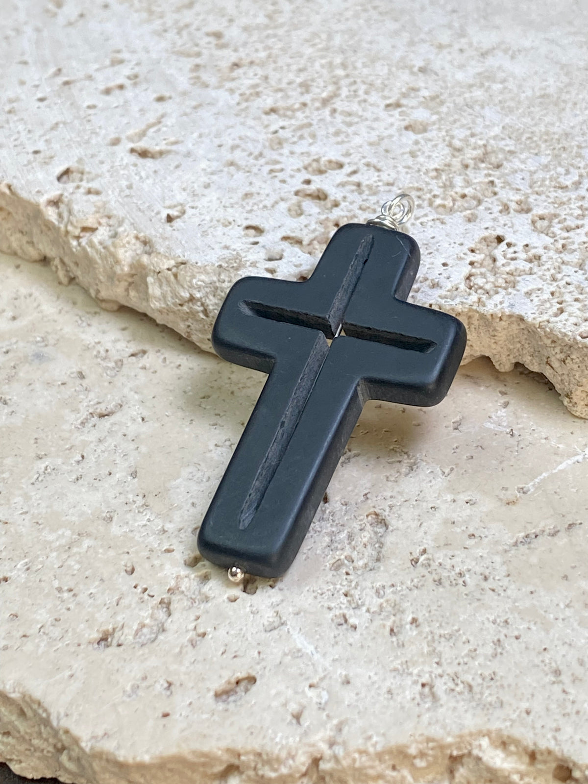 Onyx Silver Cross Pendant