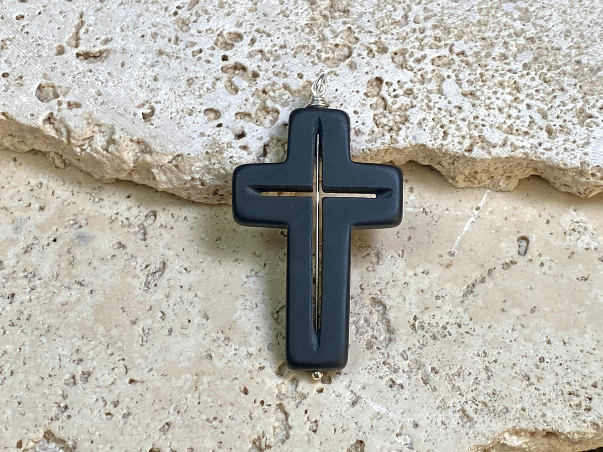 Onyx Silver Cross Pendant