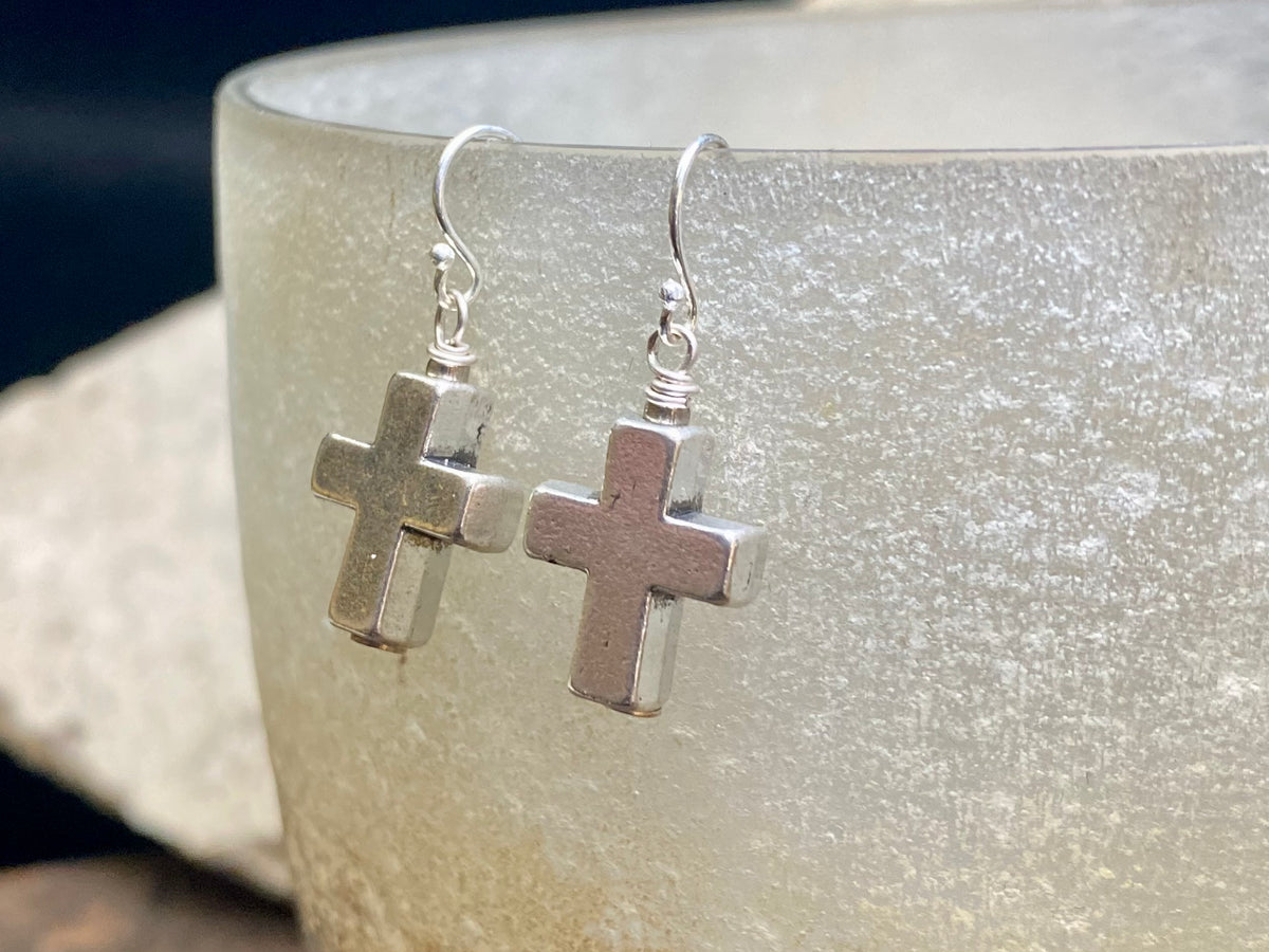 Simple Silver Cross Earrings Kashgar