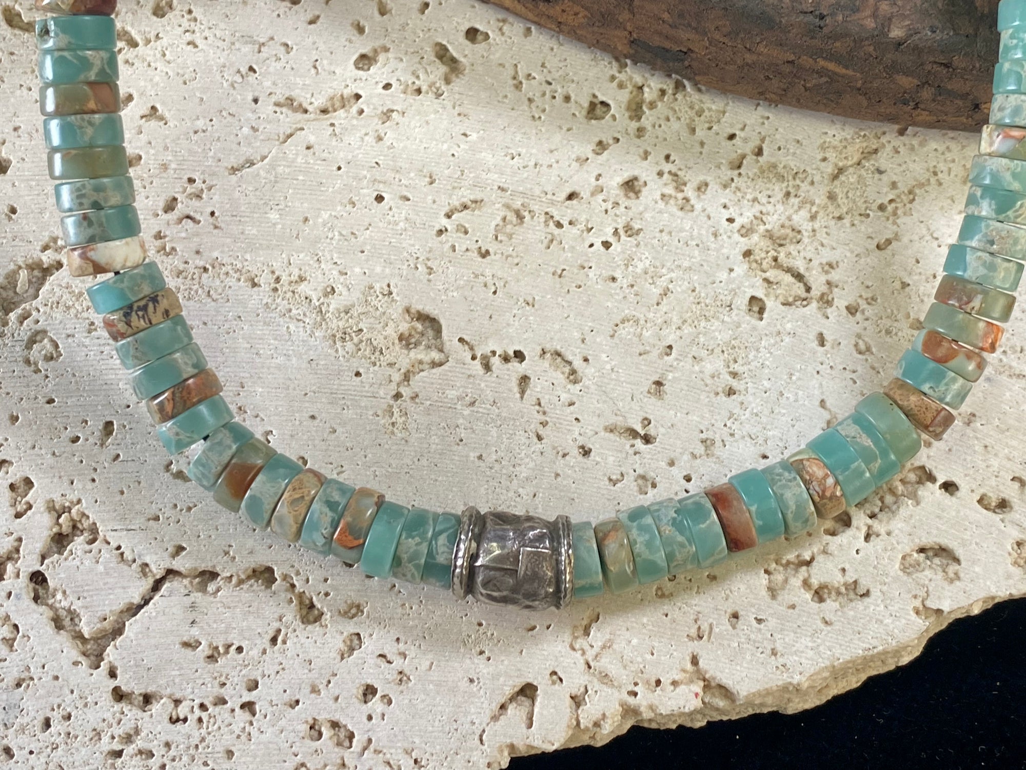 Amazonite and old silver necklace