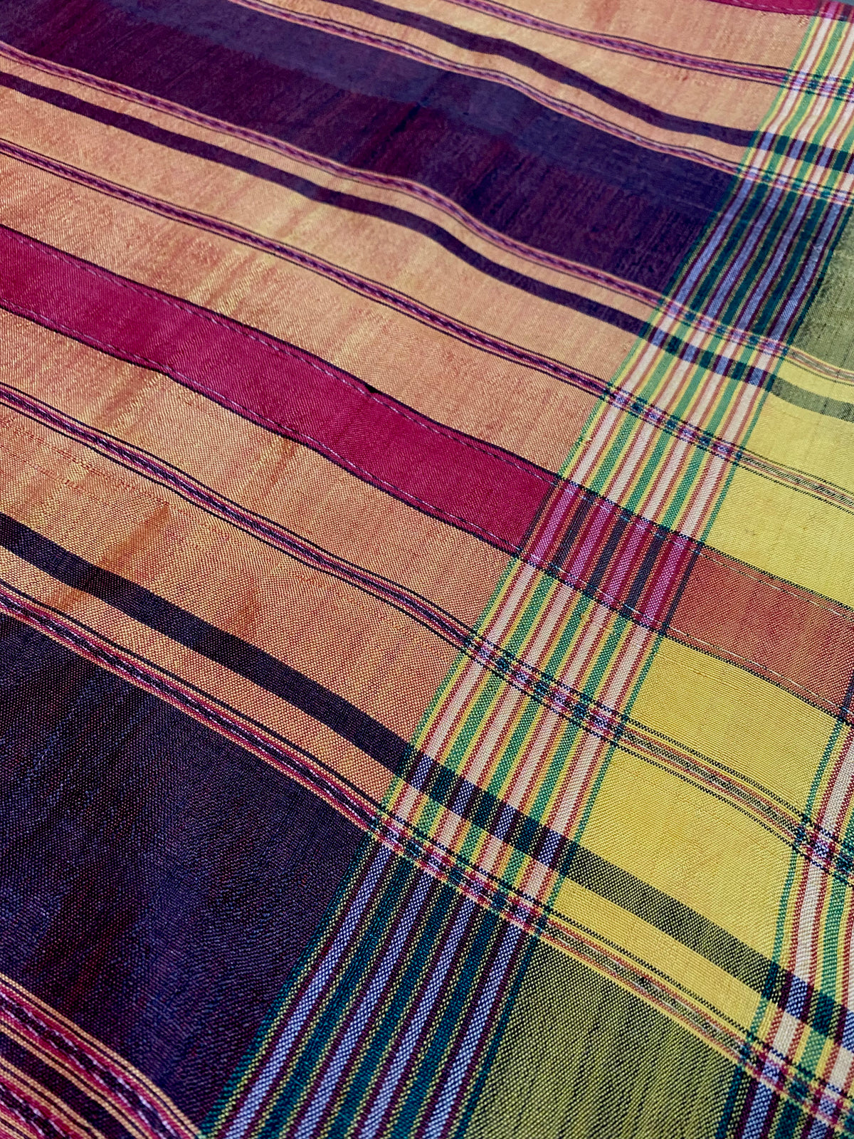 Rare classic example of a balanced tabby-weave silk shawl from Turkmenistan. Silk, terminating in fringed ends. This shawl is new, but was collected by my father in the 1990's and to our knowledge is an heirloom piece, woven in the early 20th century. In superb condition. 373 x 82 cm, not including fringes.