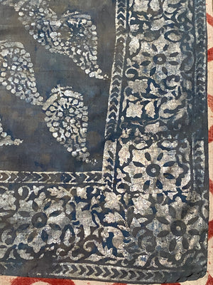 Pichwai temple hanging, silver leaf on a ground of handwoven cotton, featuring Krishna, gopis and apsaras. This devotional cloth hanging was made by Shri Nathji devotees of the Pushti Marg Sect. A large and rare circular-patterned example dating to late 19th Century and a collector's item. Measurements: 173 x 157 cm