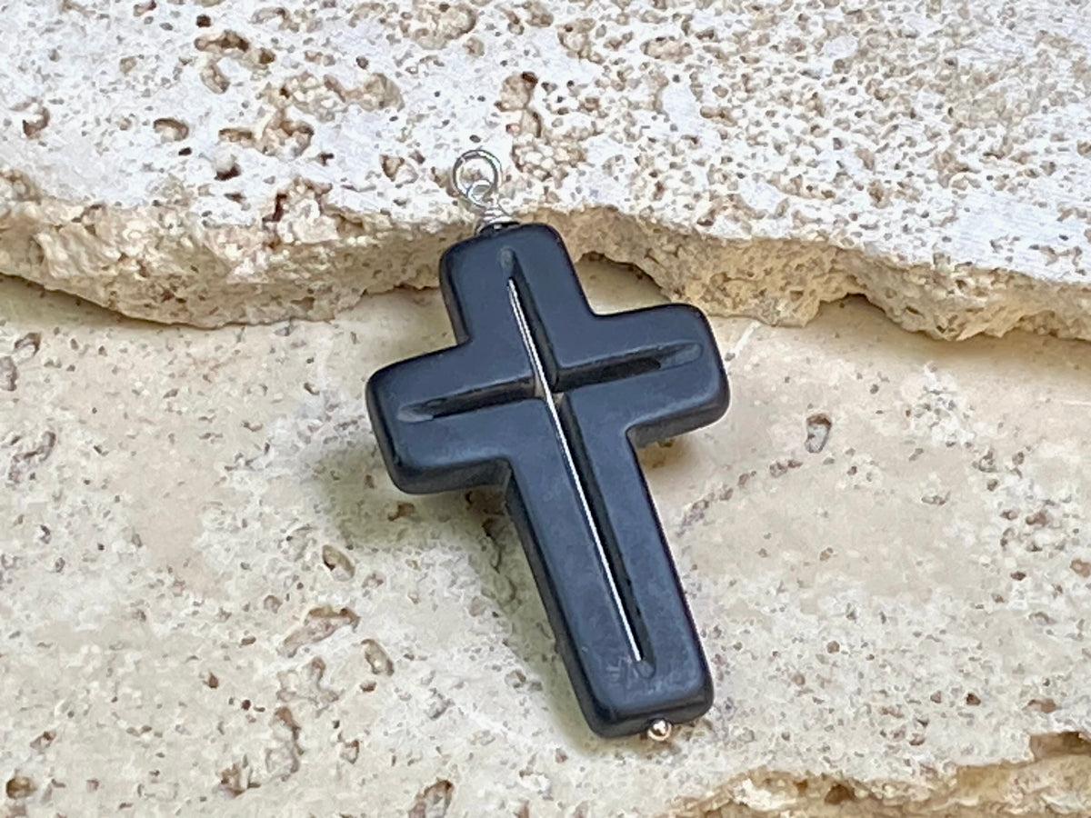Onyx Silver Cross Pendant