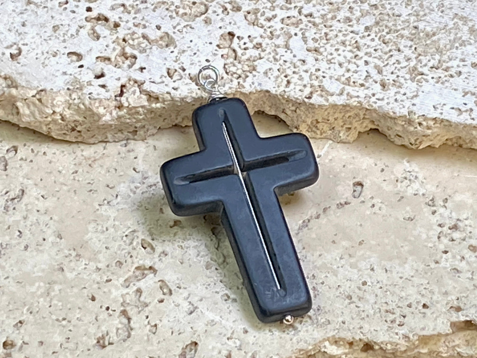 Onyx Silver Cross Pendant